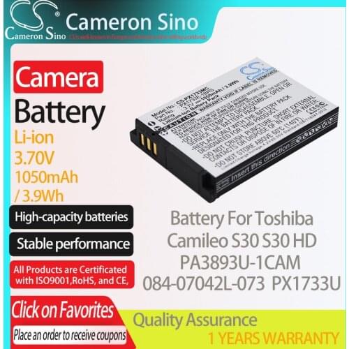 CameronSino Battery for Toshiba PA3893U-1CAM Camileo S30 S30 HD fits Toshiba 084-07042L-073 PX1733U Digital camera Batteries