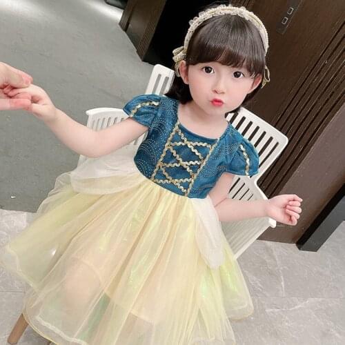 Girls Summer Princess Dress Mesh Lace Sequined Clothing Elegant Kids Birthday Party Ball Gown Costume For Children