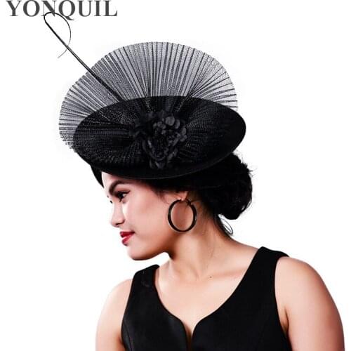 Elegant Dotted Mesh Bridal Wedding Hats And Fascinators For Woman Party Feather Veil Headdress Vintage Tocados Sombreros