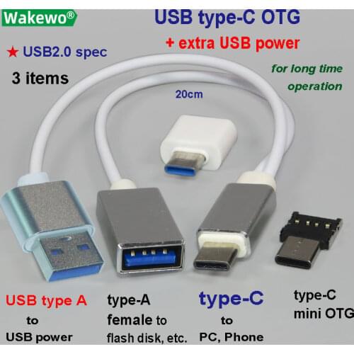 3-in-1 Type-C OTG USB Cable with additional power cable mini USB-C OTG for smartphone pad and computer