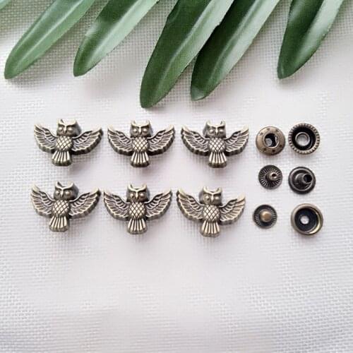 6sets Owl Zinc Alloy Snap Fastener Press Stud Sewing Leather Combined Button Craft For Clothes Garment DIY Decoration 28*20mm