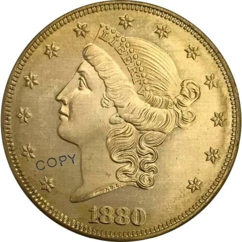 1880 United States 20 Twenty Dollars Liberty Head Double Eagle with motto Gold coin Brass Collectibles Copy Coin