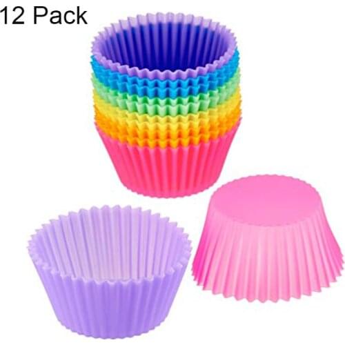 Reusable Silicone Cupcake Baking Cups Assorted Colors Silicone Bakeware Mini Cupcake Mold Holders Liners Baking Supplies 12 pcs