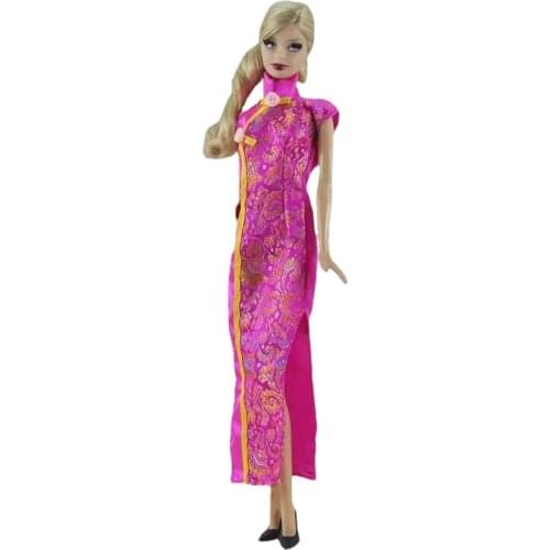 Fashion Cheongsam Hot Pink Dress 1/6 BJD Doll Clothes For Barbie Accessories Outfits Chinese Traditional Gown Vestido Qipao Toys