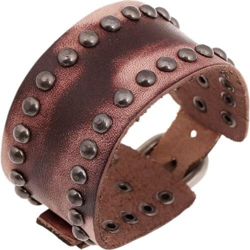 Vintage Brown Genuine Leather Punk Wrap Men Bracelets Trendy Personality New Adjustable Women Charm Bracelets