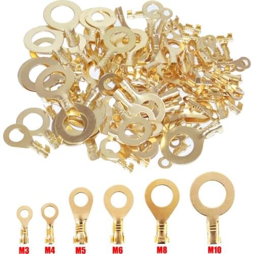 50PCS Open Barrel Wire Crimp Copper Terminal Connerctor- Non-Insulated Ring Lugs Crimp Cable Connector