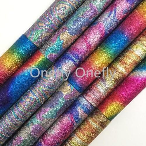 Onefly Wholesales Dropshipping Leather Supplier Rainbow Synthetic Faux Vinyl Leather Fabric Sheets For Bow DIY FZ045B