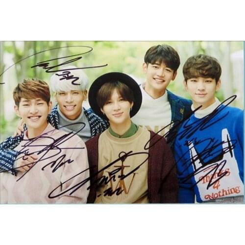 Signed SHINEE autographed original group photo 6 inches free shipping K-POP B