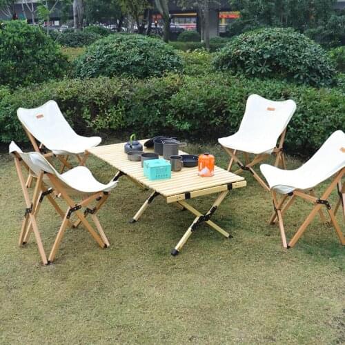 Lighten Up Wooden Egg-Roll Table Garden-Furniture Wooden Camping Desk Indoor Outdoor BBQ with Carry Bag