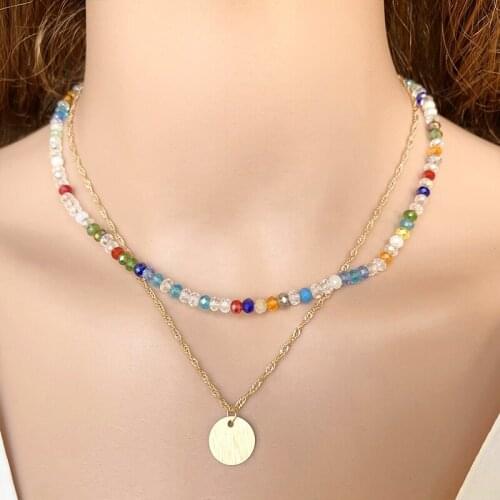 Pendant Crystal Necklace Beaded Multilayer Chain Mixed Color Spring Necklace Trendy Fashion Jewelry Unique Gift Holiday Hot Sale