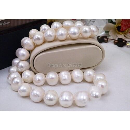 Wedding woman Real Pearl 12-13mm AAA Natural Huge White Pearl Handmade Necklace Women Jewelry