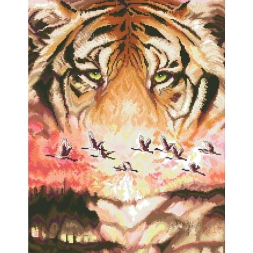 Tiger blessing cross stitch package landscape 18ct 14ct 11ct cloth cotton thread embroidery DIY handmade needlework