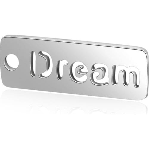 10pcs 316L Stainless Steel Rectangle Shape 3D Dream Hope Faith Happy Love Luck Letter Charm Pendant for Letter Jewelry Making