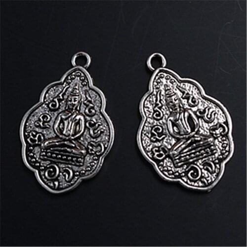 4pcs Silver Plated Buddha statue charm alloy pendant vintage necklace bracelet DIY metal religious jewelry makings