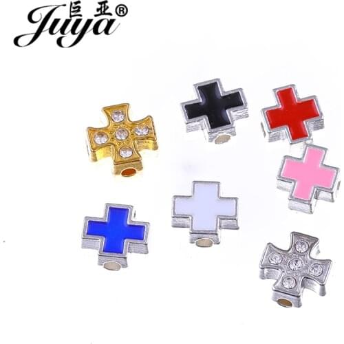 10PCS Cross Charms For Making Jewelry DIY Pendant Necklace Earring Crafts 8mm Alloy Zircon Beads Handmade designer charms