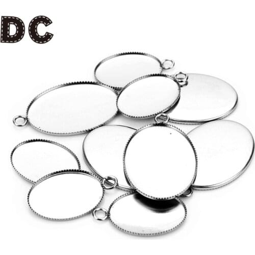 DC 20Pcs/lot 13X18mm/18X25mm Stainless Steel Oval Shaped Pendant Cabochon Base Setting With Loops Blank DIY Jewelry Bezel Trays
