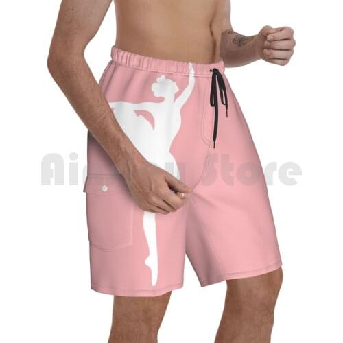 Simple Ballerina ( White On Pink ) Beach Shorts Men Beach Pants Swimwear Pink Teen White Ballet Dance Ballerina