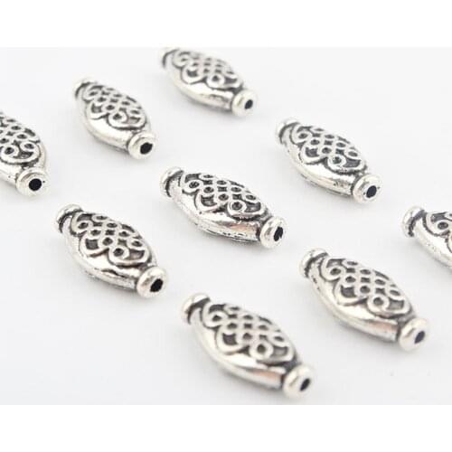 20pcs/lot Tibetan Silver Chinese Knot Tube Spacer 15x7mm Alloy Charm Decoration Accessories Pendant Septa DIY Jewelry Making