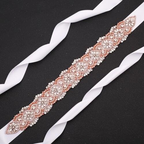 SESTHFAR Pearls Bride Belts Dress Sash Wedding Belts with Rhinestones Belt Embellished Waist Belt Beads Satin Belt