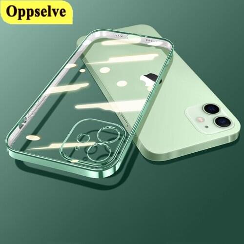 Plating Clear Phone Case for iPhone 11 12 Pro Max XS XR Cover Luxury Classic Square Frame Coque for iPhone 7 8 6 Plus SE 2 2020