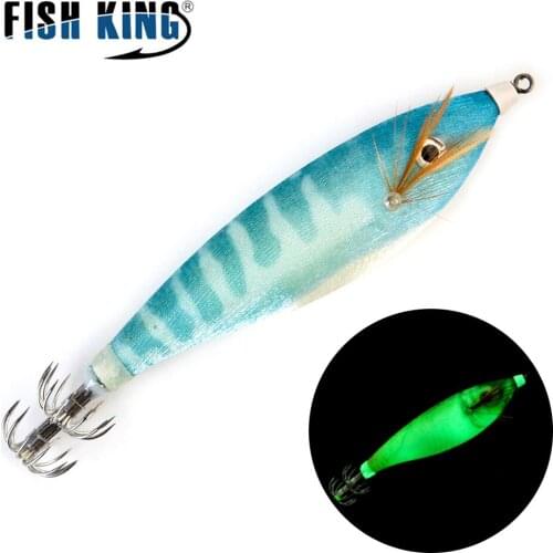 FISH KING Fishing Lure Squid Hook 9cm 16g Luminous Wobblers Jigging Octopus Cuttlefish Wood Shrimp Hard Baits 3D Eyes jigs
