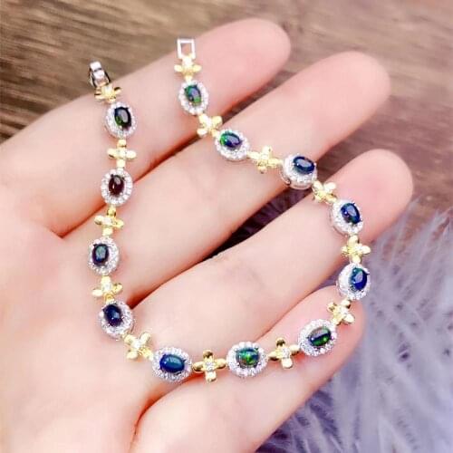 The Best Gift For your mother Opal Bracelet 925 sterling silver Natural and Real Opal Bracelet