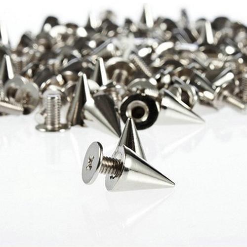 100 Pcs 9.5mm Silver Rivets Punk Silver Cone Spikes Screwback Studs DIY Craft Cool RivetsDress shoes decoration DIY Handcraft