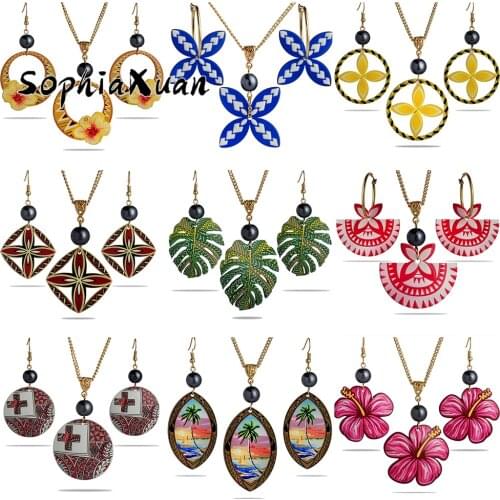 SophiaXuan Acrylic Plumeria Hibiscus Flowers Jewelry Set Monstera Leaf Earrings and Necklaces Polynesian Summer Beach for Women