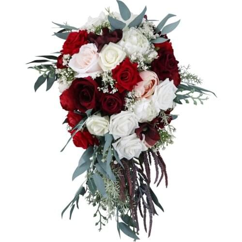 Handmade Wedding Bouquets, Artificial Rose Flower Bouquet Bride Bridesmaid Holding Flower, Flower Girl Bouquet