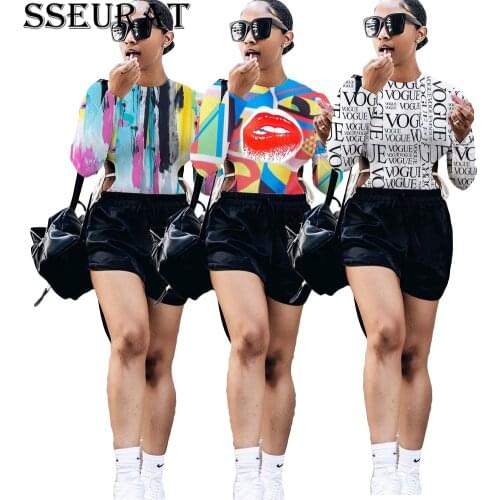 SSEURAT Print Long Sleeve Skinny Hollow Out Tee Tops for Women Fall Fashion Streetwear T-shirt
