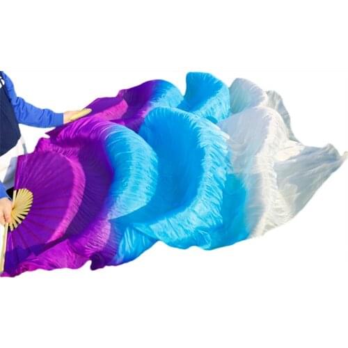 2016 New arrivals women silk belly dance fan veils of belly dance fans on sale Purple+turquoise+white 180*90cm