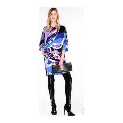 Womens beautiful round tie with belt fashion slim printing knitting noble fashion women dress