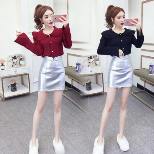 Women 2021 Spring Autumn Fashion Suit Female Long Sleeve Blouse Shirt + Mini Bodycon Skirt Casual Slim Two-Piece Skirts Set C343