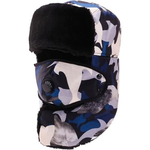 Unisex Dark Blue Winter Men Bomber Hats Womens Fur Warm Thicken Ear Flaps Winter Hats For Female Bomber Hat Earflap Caps