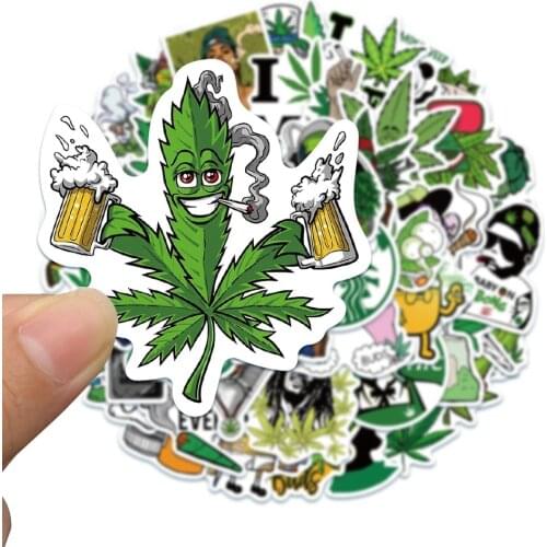 50PCS Hemp Leaf Stickers Decals Waterproof Helmet Luggage Notebook Laptop Suitcase Skateboard Decoration Graffiti Sticker Toys
