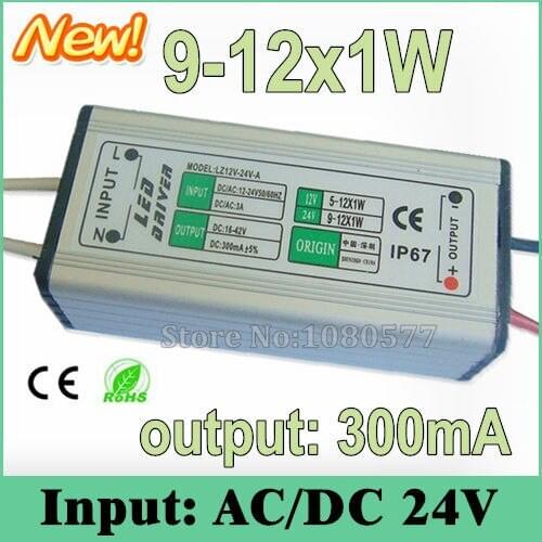 10pcs Waterproof AC/DC24V 9W 10W 12W LED driver 300mA 9-12x1W Constant Current drivers For LED Lighting