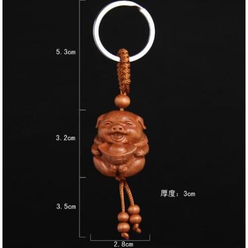 100pcs/lot fedex fast woman man casual wood pig keychain unisex cute animal pig key ring