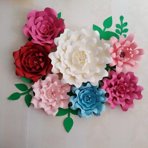 2018 Giant Paper Flowers Large Half Made Rose Flower Kits Mix Colors & Styles Wedding Backdrop Baby Nursery Shower Decorations