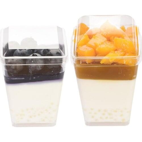 25pcs/50pcs square mousse cream cake cup 150ml disposable yogurt jelly pudding dessert ice cream plastic cup with covers