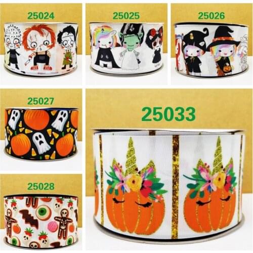 Free shipping 50 yard cartoon halloween printed grosgrain ribbon 25033