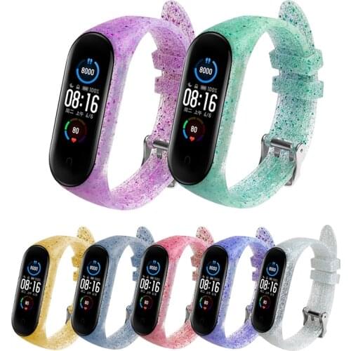 Glitter Silicone strap for Xiaomi Mi band 5 4 3 Bling Shiny Soft Wristband replacement Colorful for Xiomi Miband 3 4 5 wrist