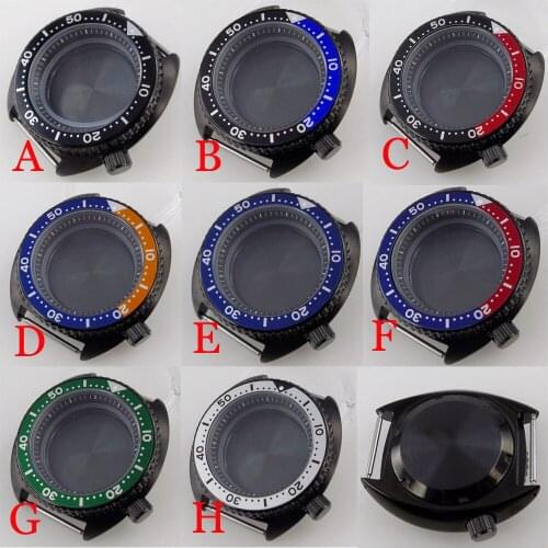 BLIGER PVD Plated Black 45mm Men Watch Case fit NH35A NH36A Sapphire Glass Chapter Ring Solid Back