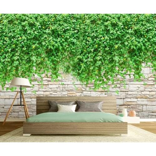 CJSIR Custom Wallpaper Mural Brick Wall Green Vine Background Wall Decorative Painting Wall Papers Home Decor Papel De Pared