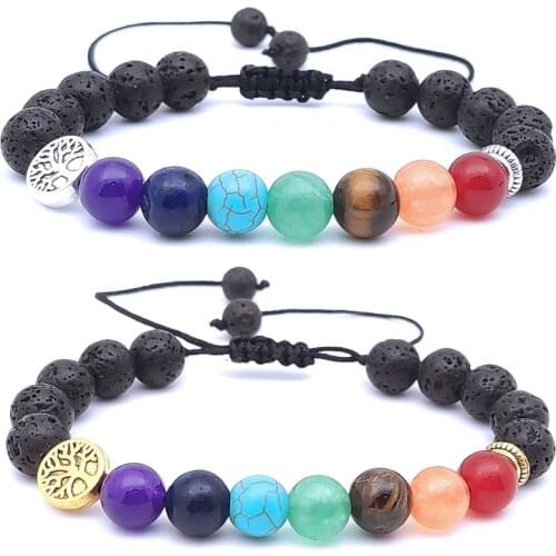Tree of Life 8mm Healing Seven Chakra Stone Bracelet Black Lava Stone Beads Women Men Buddha Strand Bracelets Jewelry