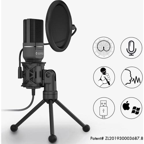 Condenser Microphone computer USB Port Studio Microphone for Streaming Podcasting Vocal Recording ,with Pop Filter and Bracket
