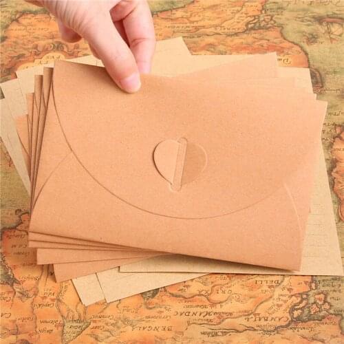 10pcs Love Button Envelope Craft Paper Envelopes Vintage European Style Envelope For Card Scrapbooking Gift 11x17.5cm