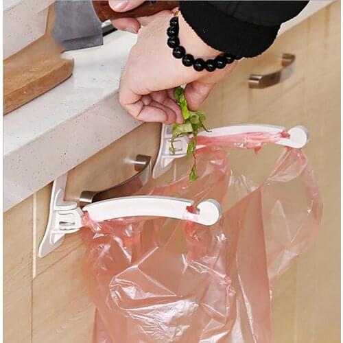 Kitchen Space Saving Cupboard Back Trash Bag Hook Rack Cabinet Door Garbage Bag Holder Hanging Frame Rubbish Bag Storage Stand