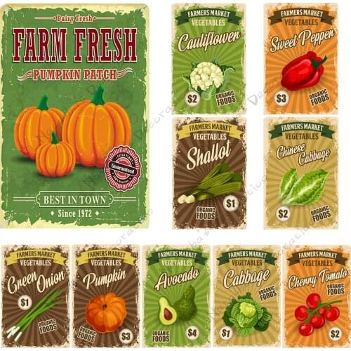 Fresh Vegetable Metal Signs Poster Decorative Plate Organic Vegetable Metal Tin Sign Vintage Poster Club Pub Bar Home Wall Signs