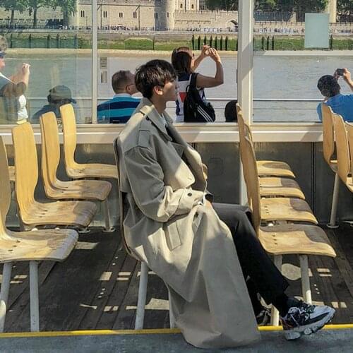 Long Coat for Male Overknee Windbreaker Mens Wear 2021 Autumn Fashion New Handsome Windbreaker Trend Overcoat Loose