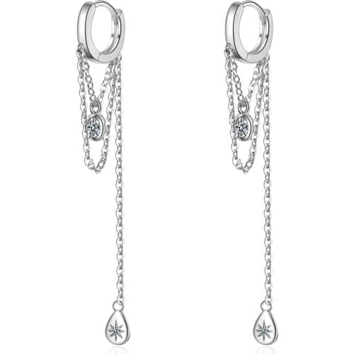 Creavtive Long Chain Tassel Hoop Earrings for Women CZ Zircon 925 sterling silver Earring Jewelry Wedding Party brincos